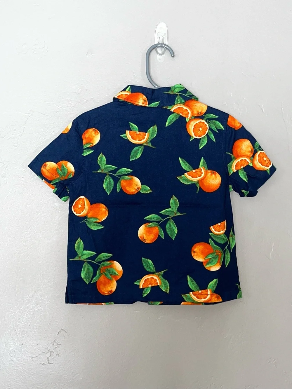Old Navy Boys 2T Button Down Shirt Tropical FL Naval Orange Fruit Tree Print